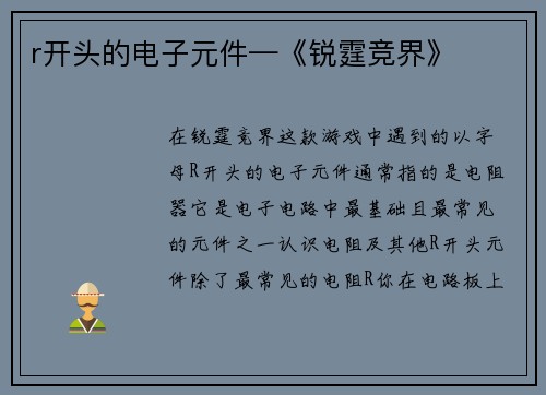 r开头的电子元件—《锐霆竞界》